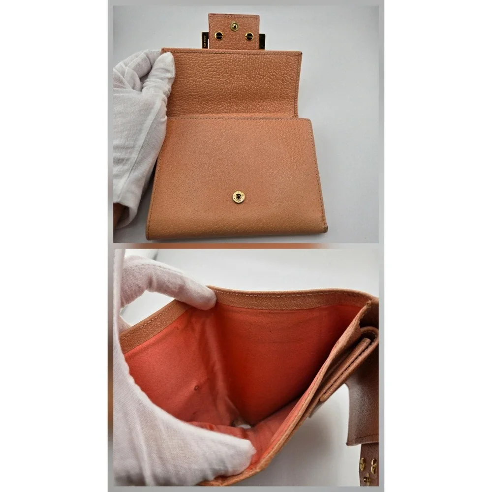 Fendi Peach Leather FF Logo Buckle Trifold Wallet Gold Hardware Compact